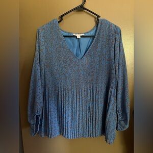 Nine West Blue Blouse with Brown Pattern